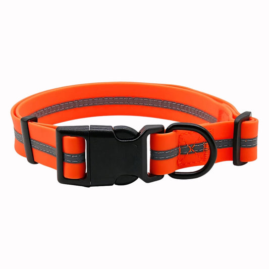 Orange PVC Pet Dog Collar with Reflective Stripe Anti-Odor Adjustable