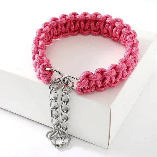 Pink Woven Dog Collars P Chain Nylon Adjustable Collar For Small Medium And Large Dogs