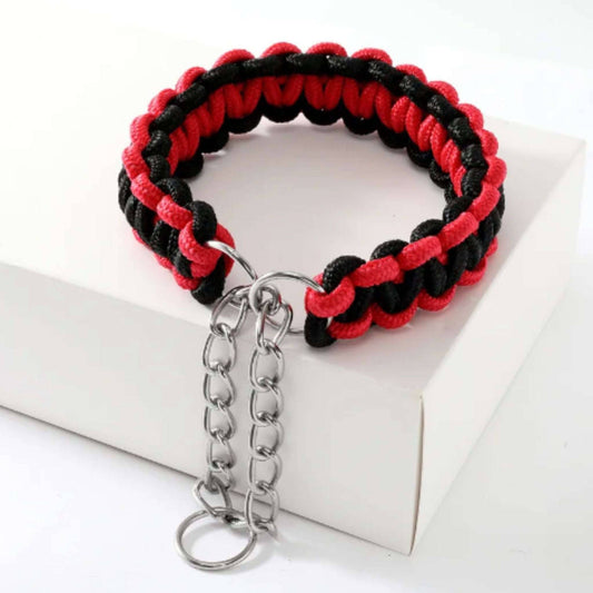 Red Black Woven Dog Collars P Chain Nylon Adjustable Collar For Small Medium And Large Dogs